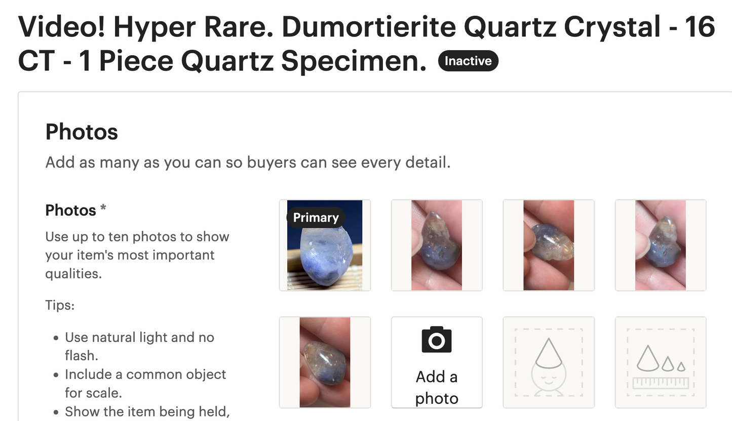 Hyper Rare. Dumortierite Quartz Crystal - 16 CT - 1 Piece Quartz Specimen.