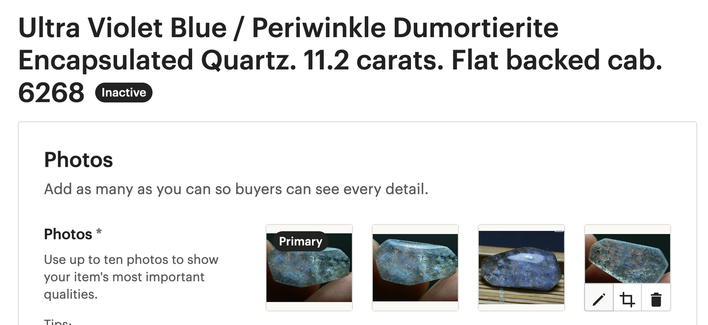 Hyper Rare. Dumortierite Quartz Crystal - 11.2 CT - 1 Piece Quartz Specimen. Flat back. 6268
