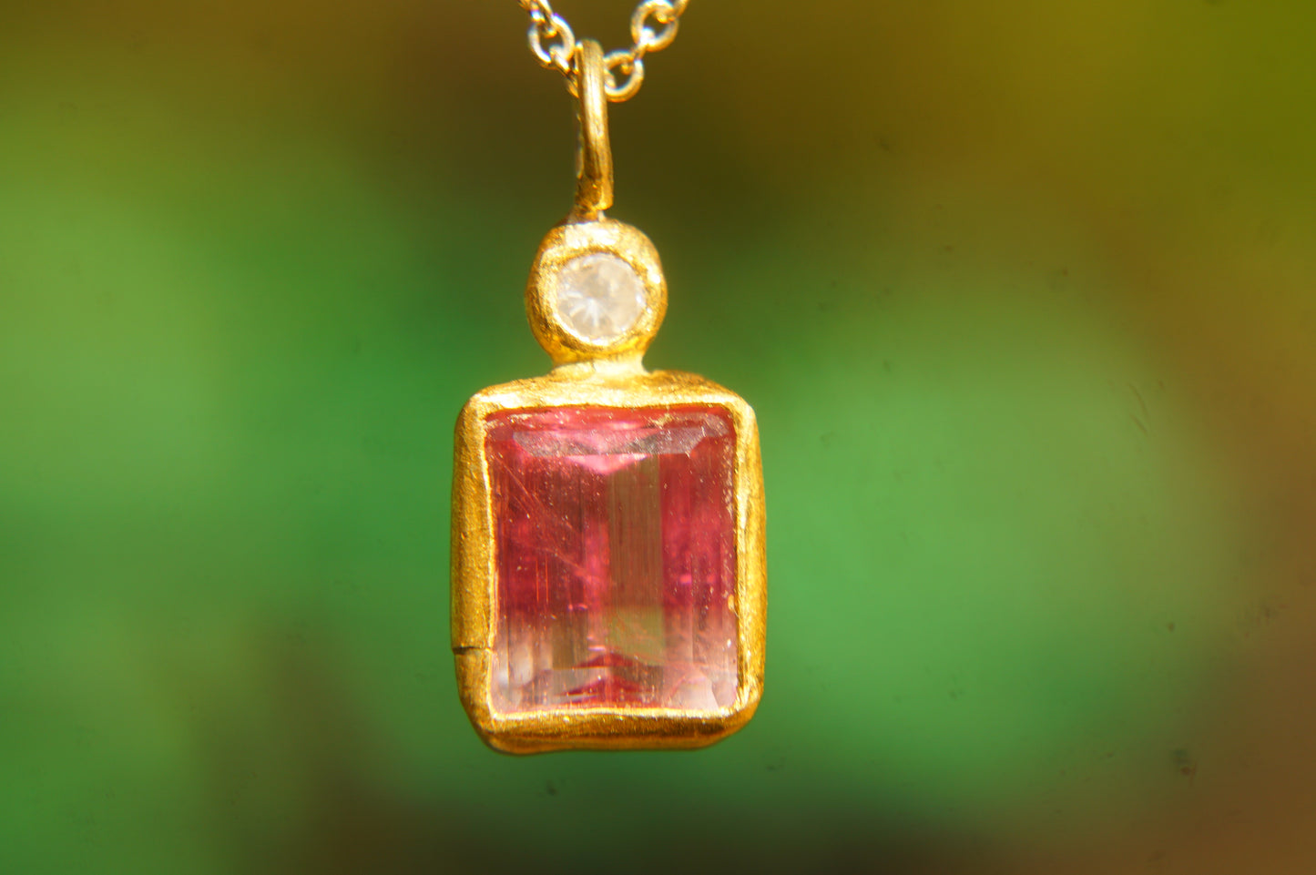 22 Kt Israeli Designed Pink Bi Color Tourmaline Pendant