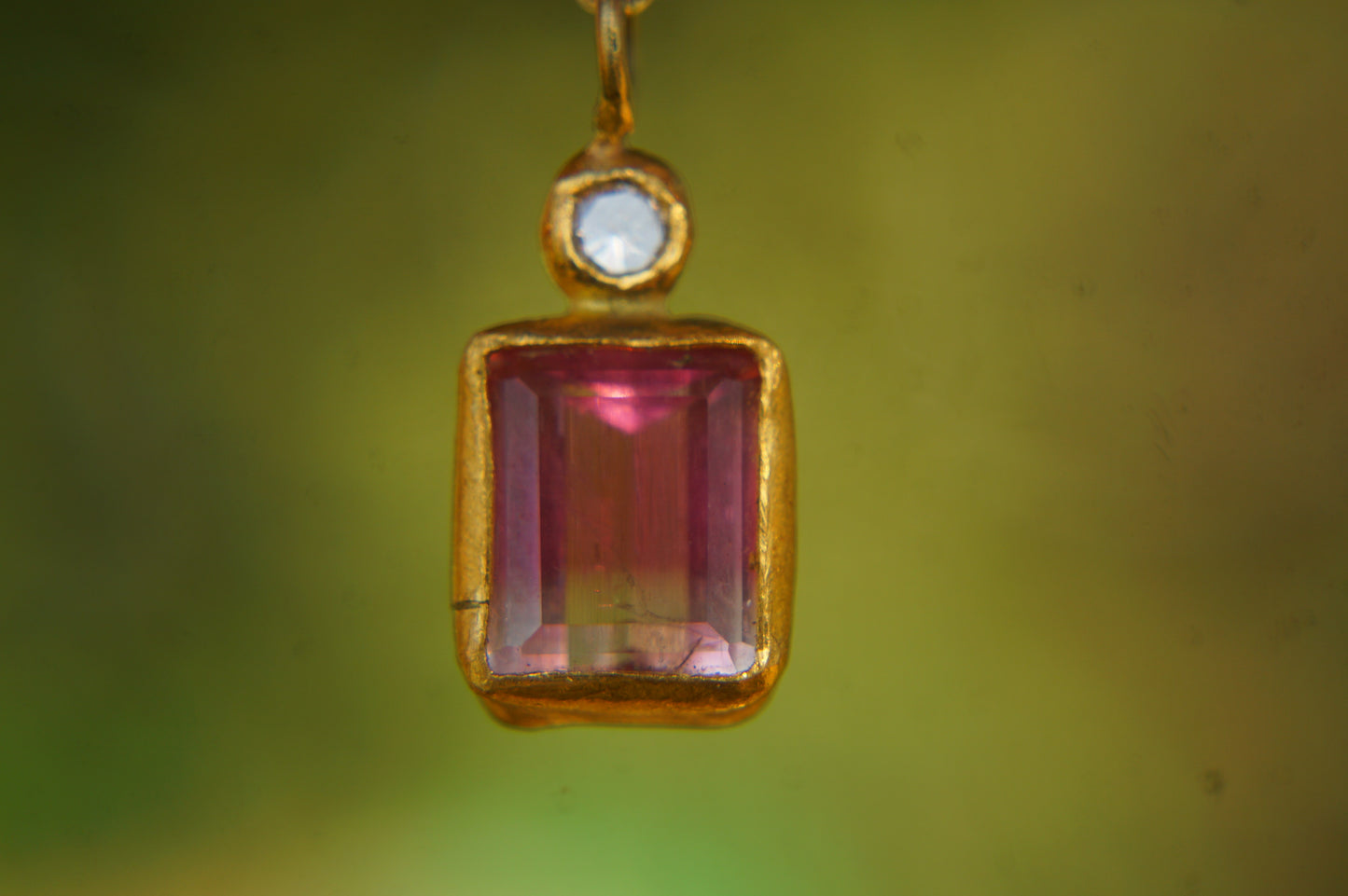 22 Kt Israeli Designed Pink Bi Color Tourmaline Pendant