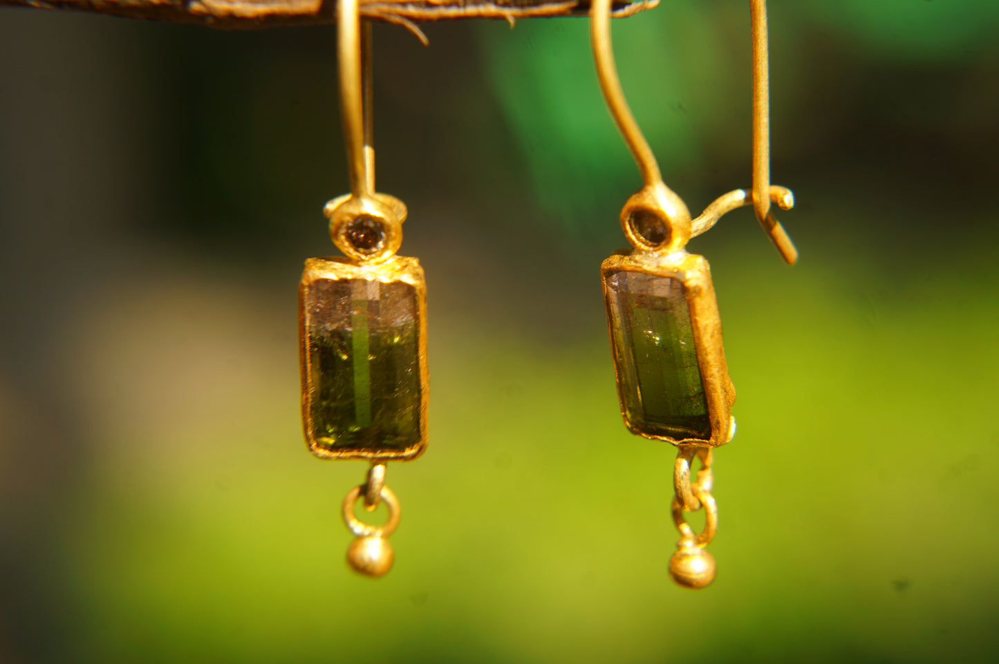 22 Kt Israeli Designed Watermelon, Diamond Tourmaline Earrings