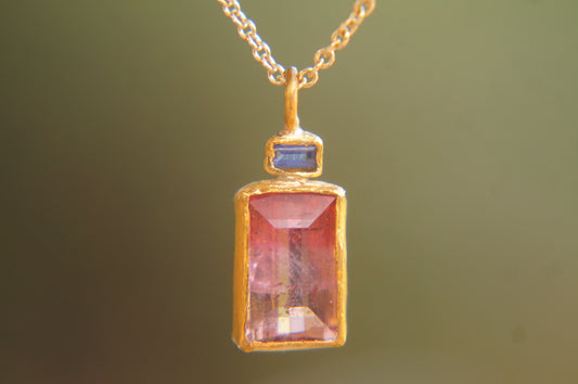 22 Kt Israeli Designed 2 Stone Tourmaline Pendant