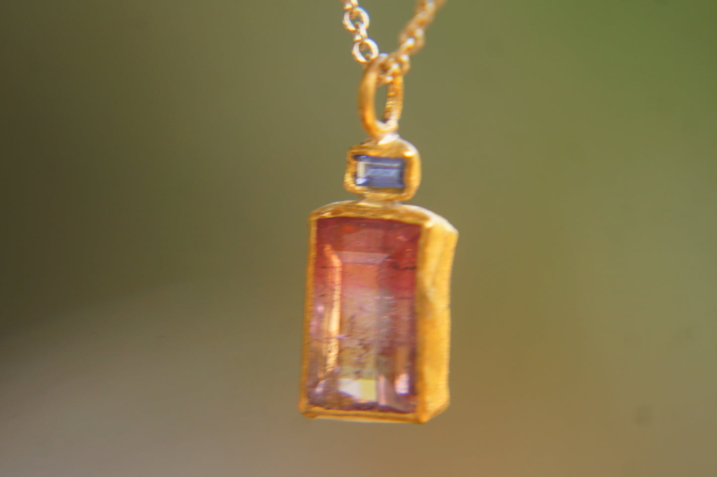 22 Kt Israeli Designed 2 Stone Tourmaline Pendant