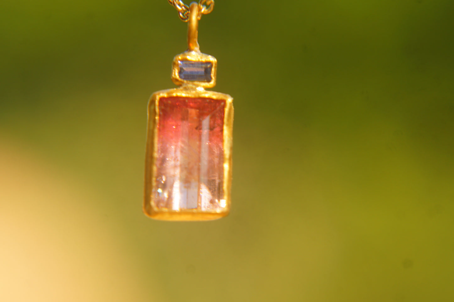 22 Kt Israeli Designed 2 Stone Tourmaline Pendant