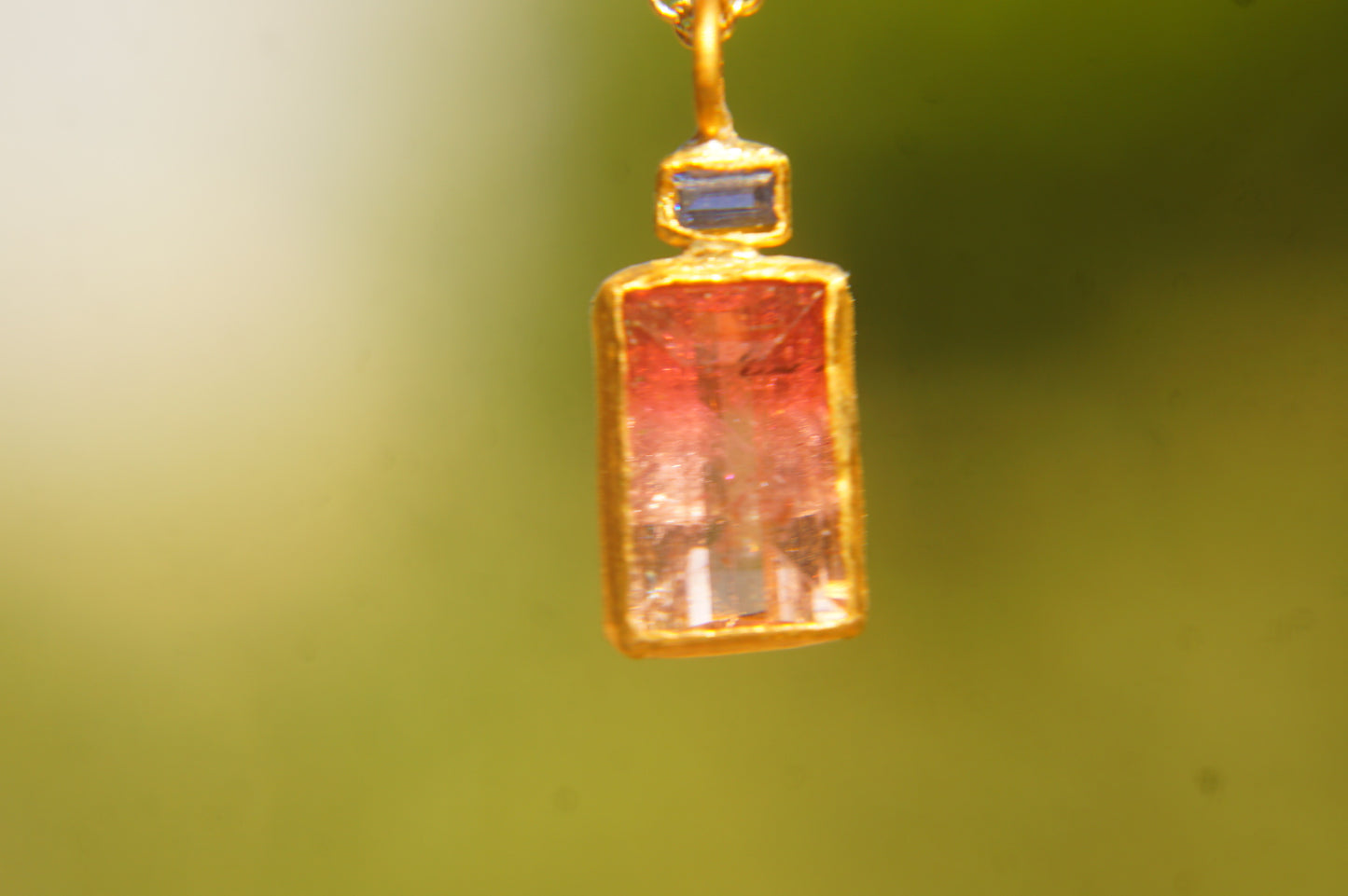 22 Kt Israeli Designed 2 Stone Tourmaline Pendant