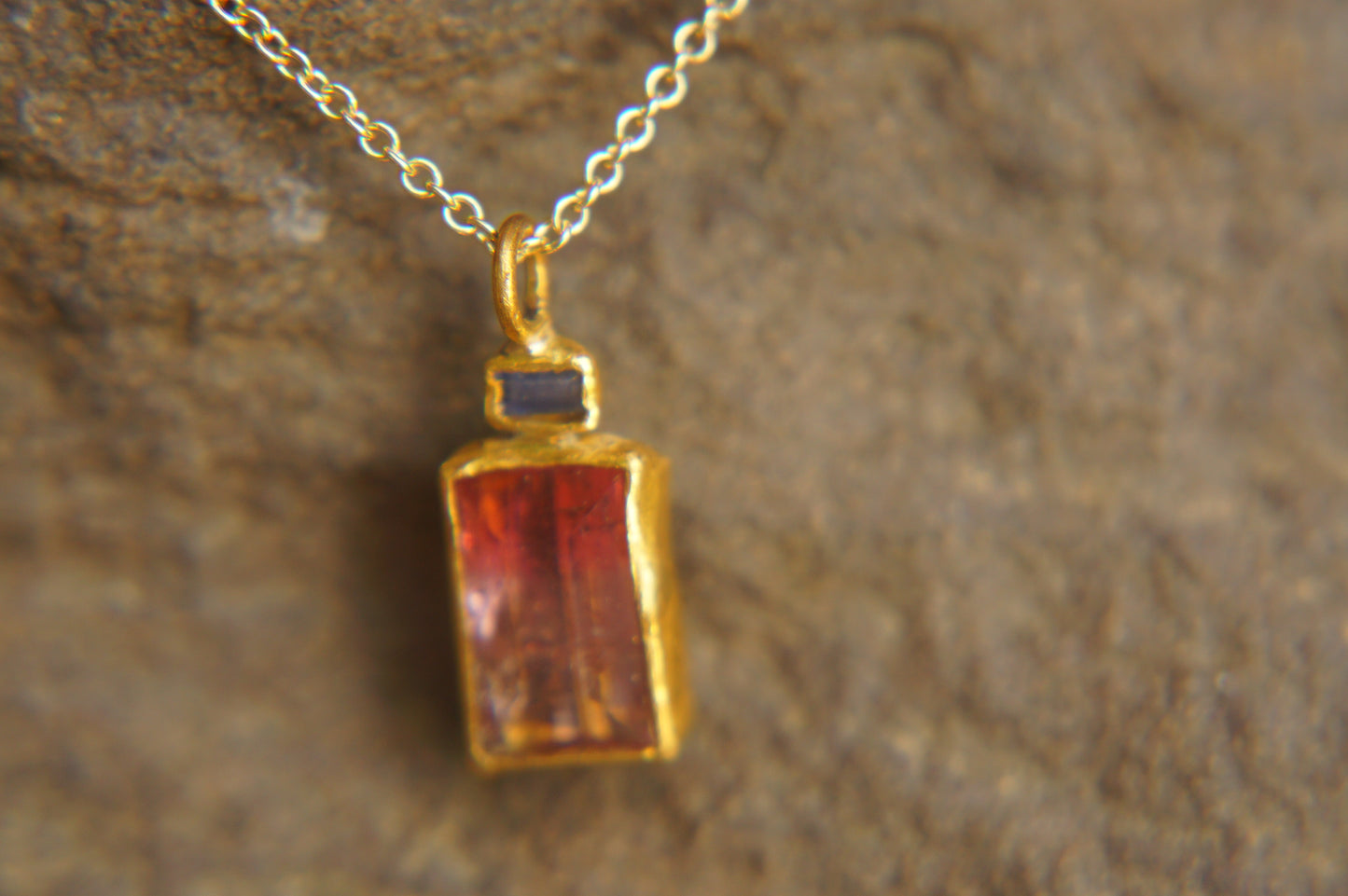 22 Kt Israeli Designed 2 Stone Tourmaline Pendant