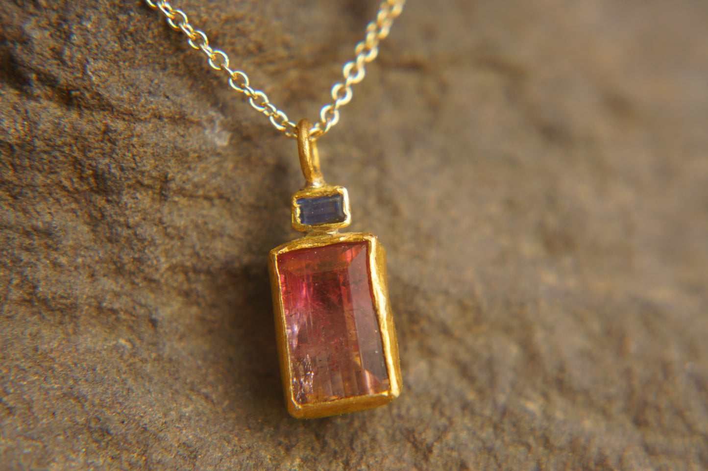 22 Kt Israeli Designed 2 Stone Tourmaline Pendant