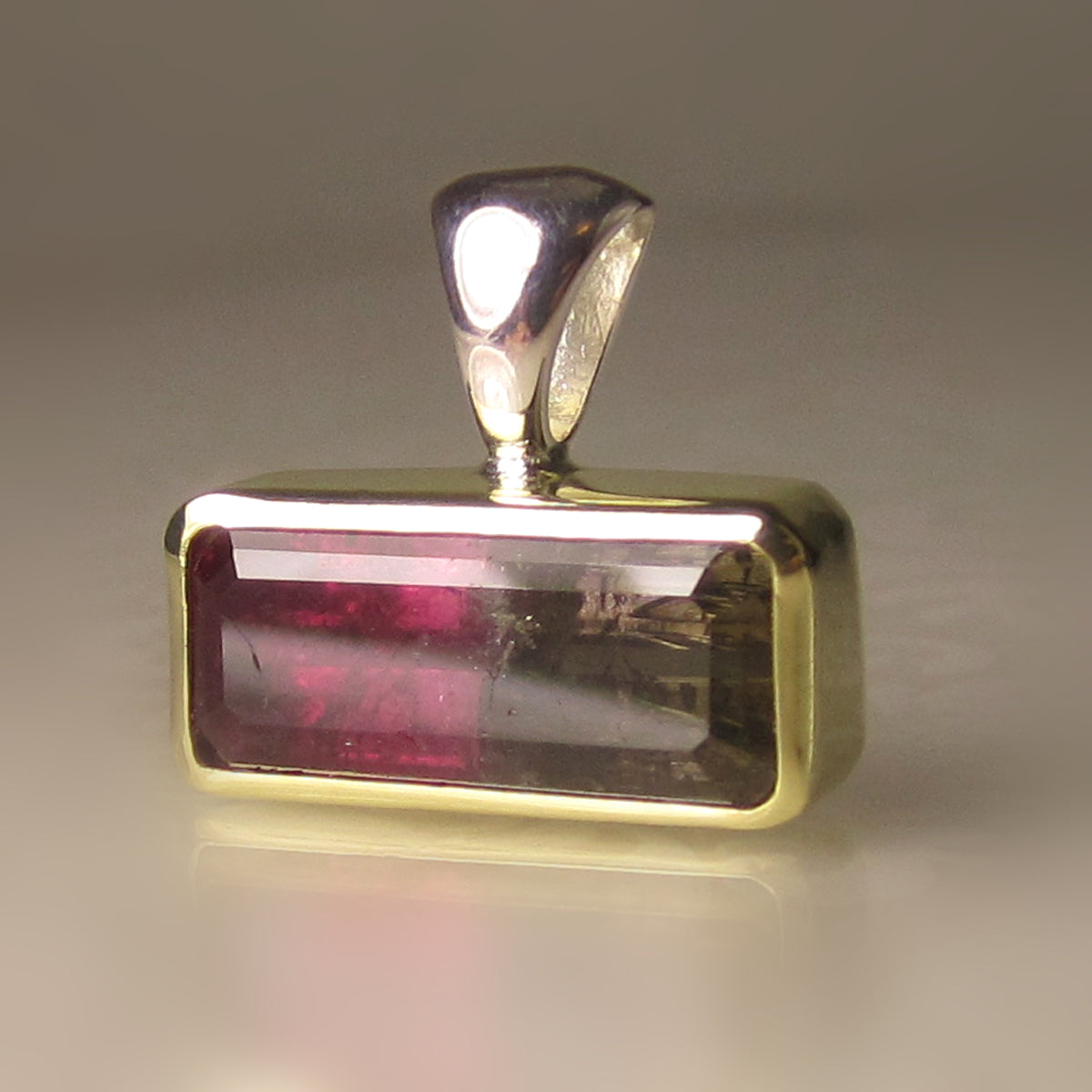 .999 Silver and 18 Kt Solid Gold Watermelon Tourmaline Pendant