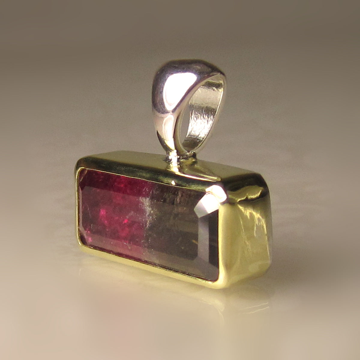 .999 Silver and 18 Kt Solid Gold Watermelon Tourmaline Pendant