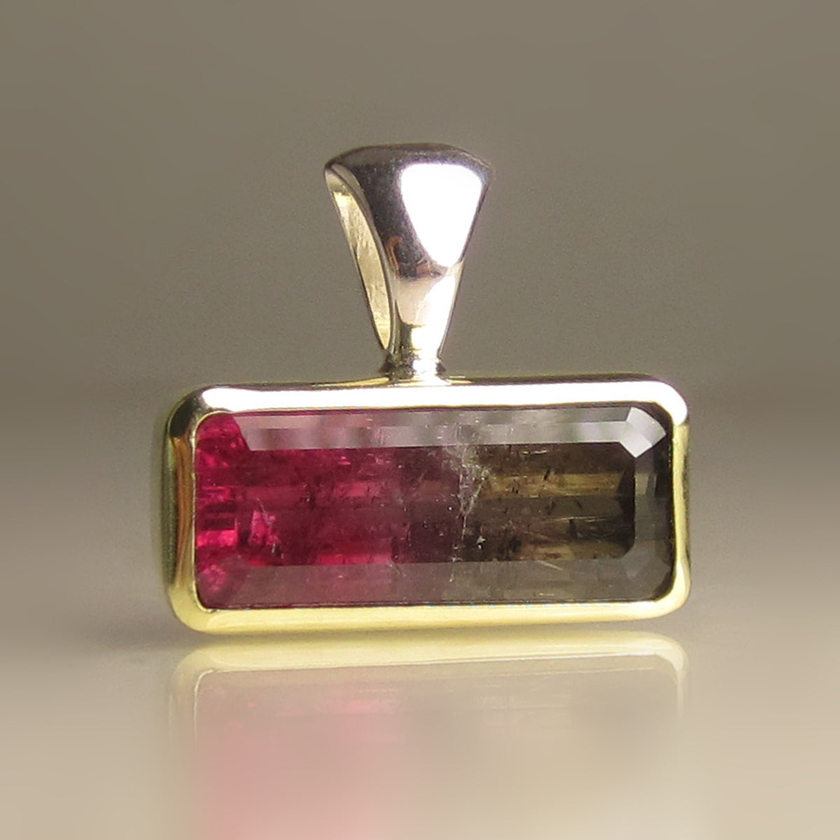 .999 Silver and 18 Kt Solid Gold Watermelon Tourmaline Pendant