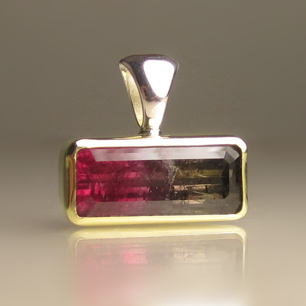 .999 Silver and 18 Kt Solid Gold Watermelon Tourmaline Pendant