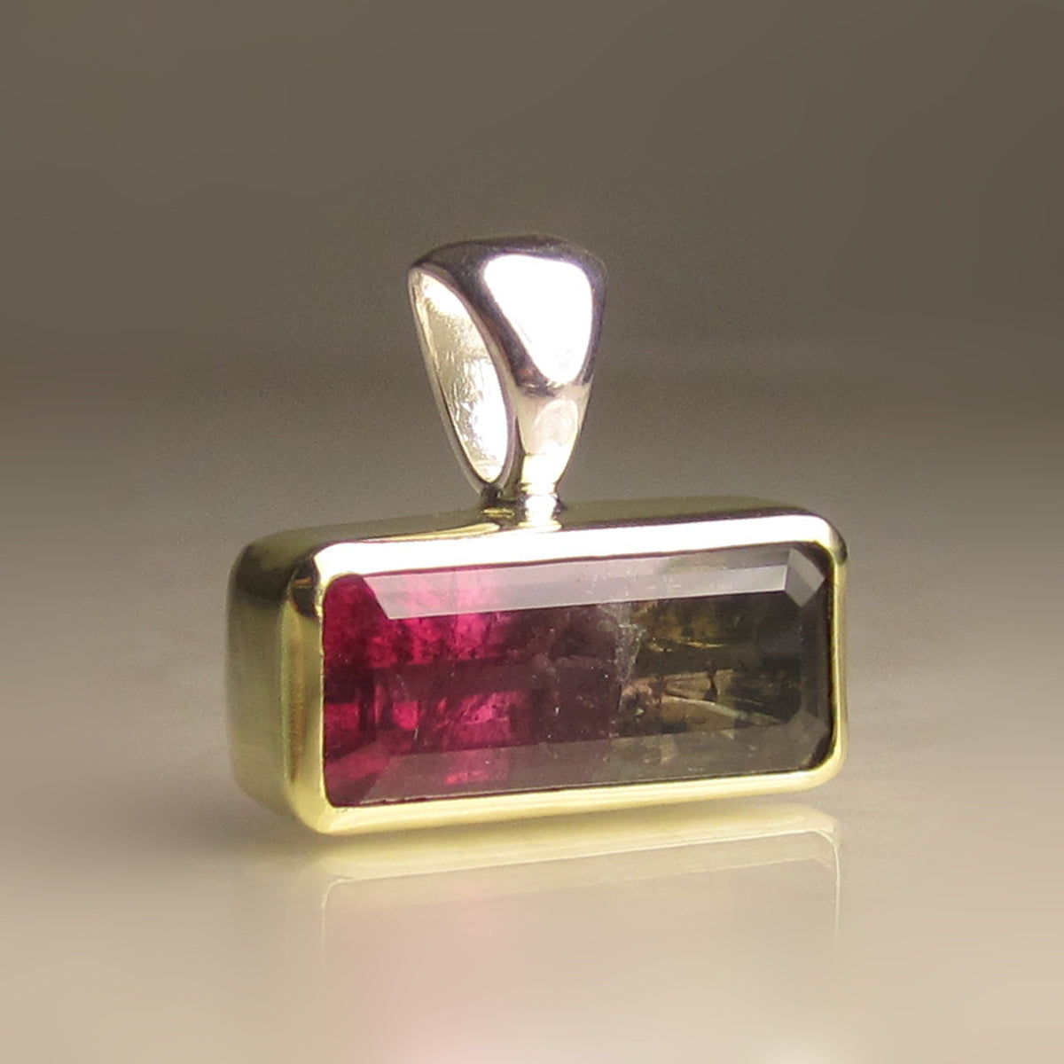 .999 Silver and 18 Kt Solid Gold Watermelon Tourmaline Pendant