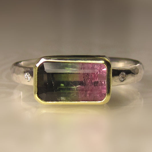 Diamond and Watermelon Tourmaline Engagement Ring