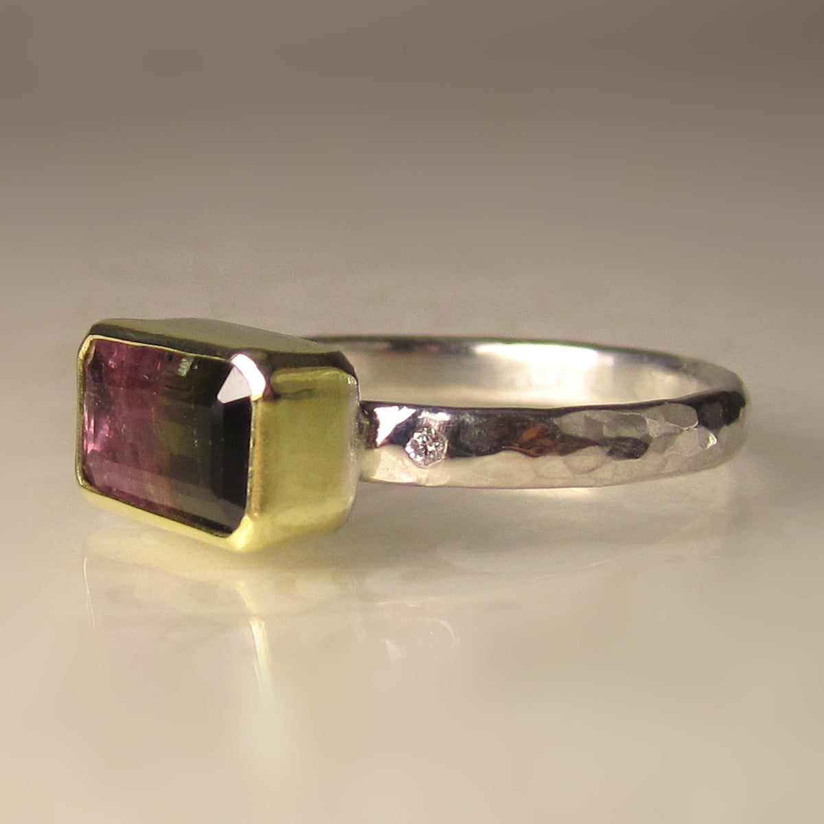 Diamond and Watermelon Tourmaline Engagement Ring