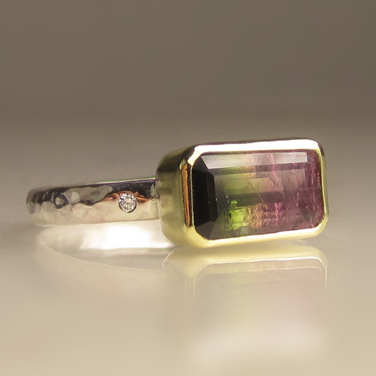 Diamond and Watermelon Tourmaline Engagement Ring