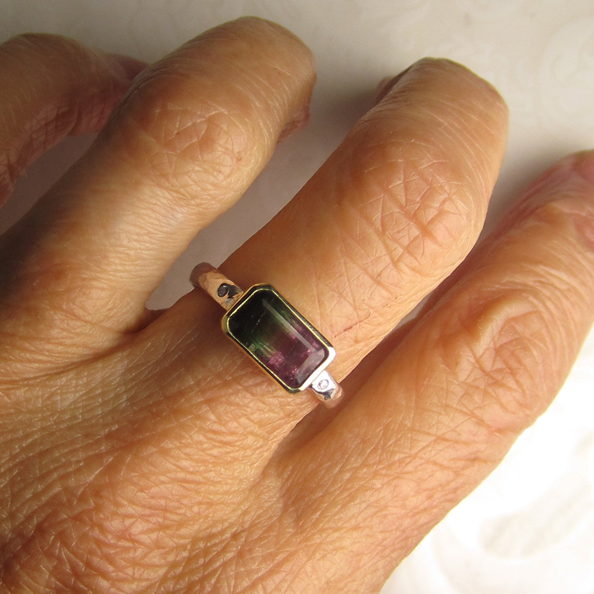 Diamond and Watermelon Tourmaline Engagement Ring