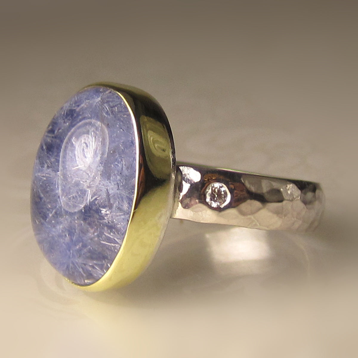 Diamond and Dumortierite Engagement Ring. Size 8.