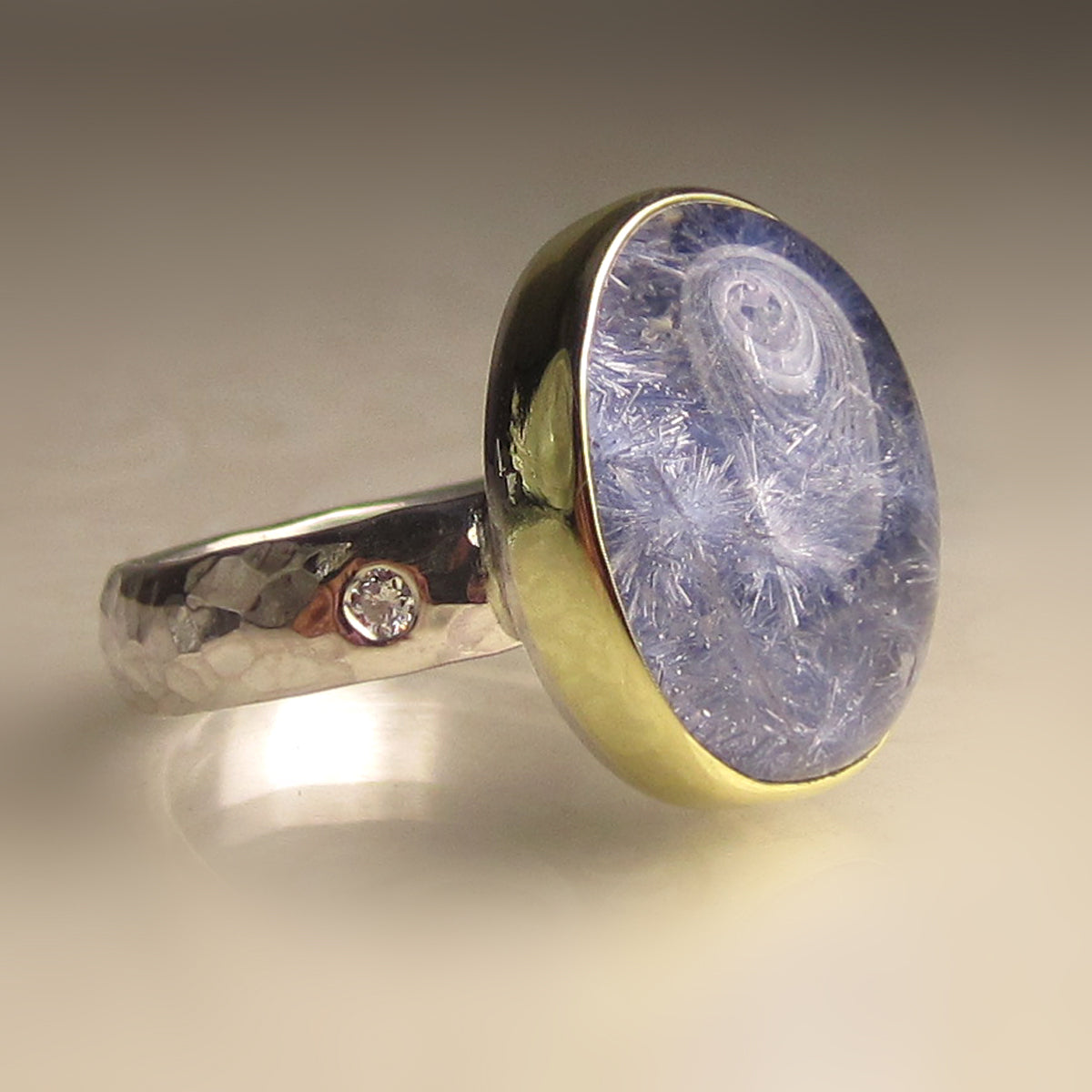 Diamond and Dumortierite Engagement Ring. Size 8.