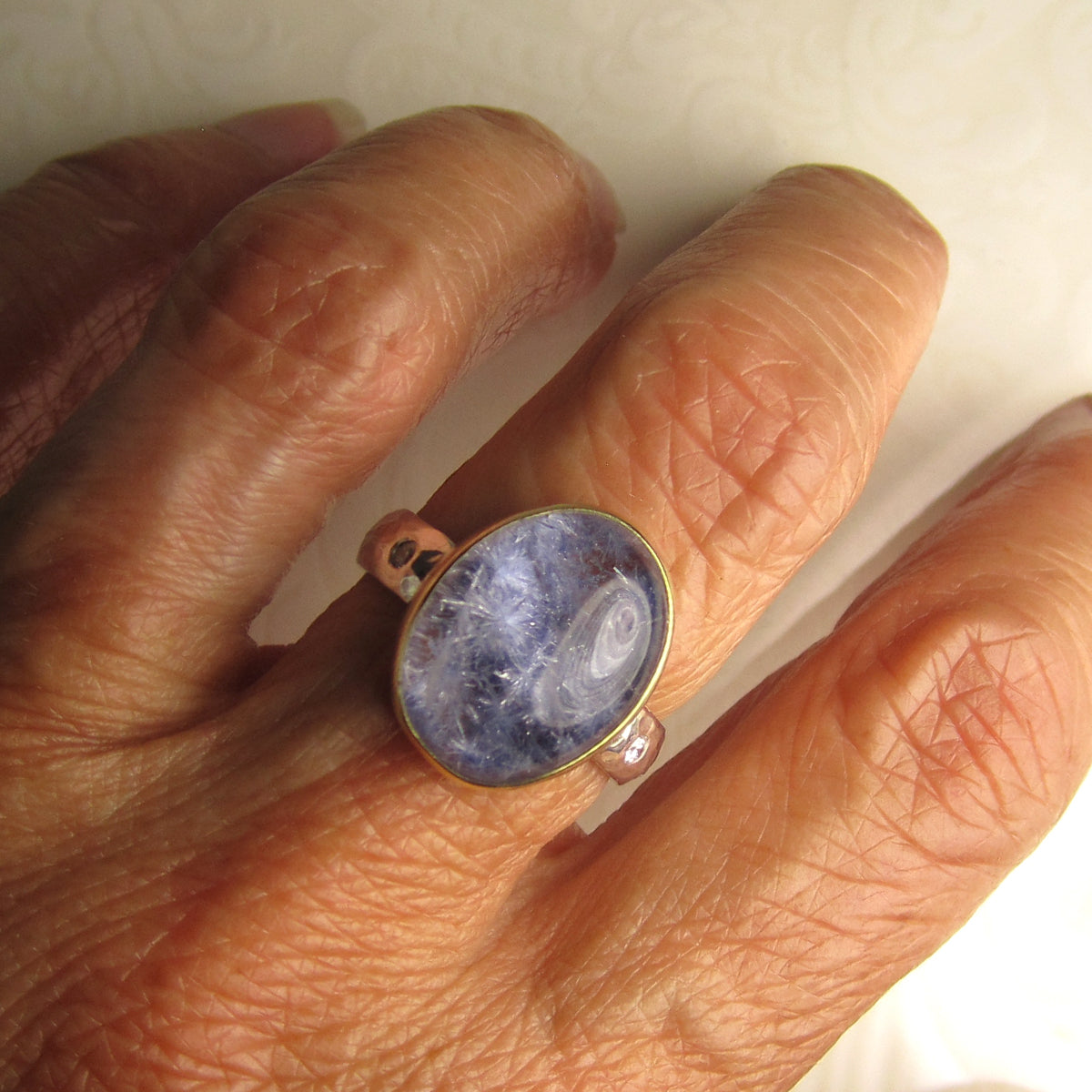 Diamond and Dumortierite Engagement Ring. Size 8.