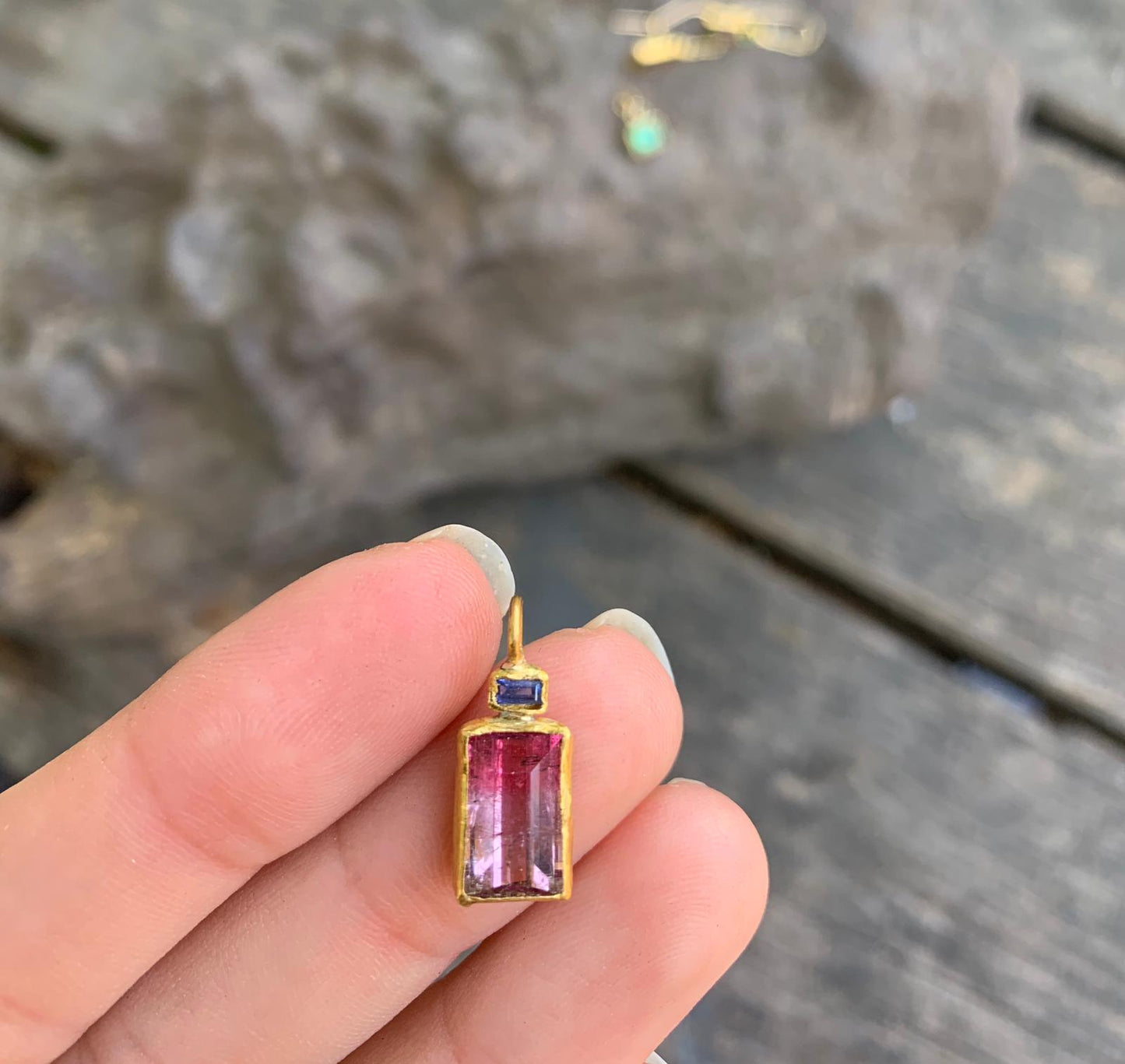 22 Kt Israeli Designed 2 Stone Tourmaline Pendant