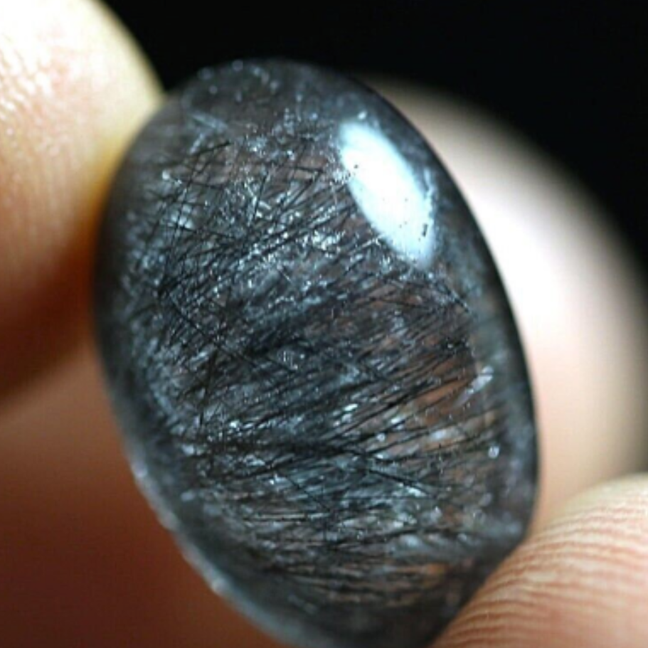 7.9 Cts NATURAL Clear black RUTILATED, Flat Backed Cab - Mannardite or, Lots of Goethite Filamanets, Black Rutile Quartzite.