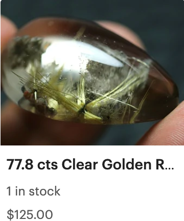 Large, 77.8 cts Clear Golden Rutilated Quartz Crystal Cab - Gold Rutile Quartz. 3349