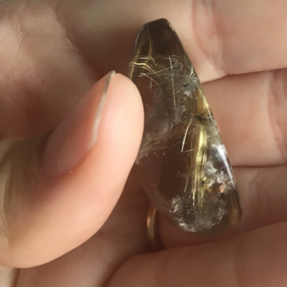 Large, 77.8 cts Clear Golden Rutilated Quartz Crystal Cab - Gold Rutile Quartz. 3349