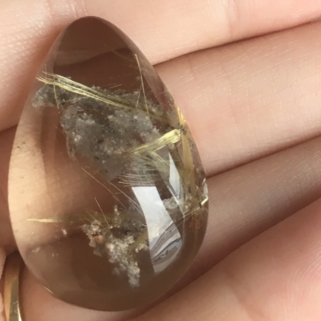 Large, 77.8 cts Clear Golden Rutilated Quartz Crystal Cab - Gold Rutile Quartz. 3349