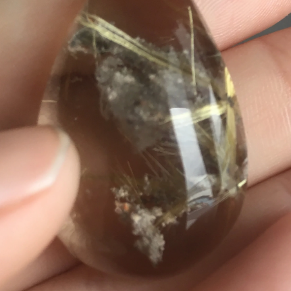 Large, 77.8 cts Clear Golden Rutilated Quartz Crystal Cab - Gold Rutile Quartz. 3349