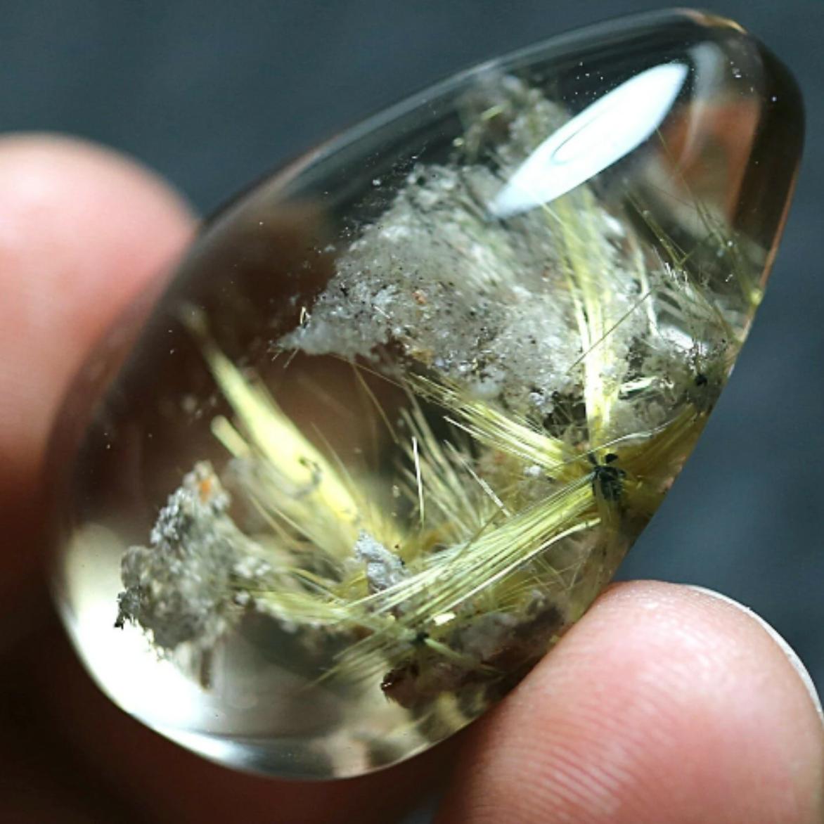 Large, 77.8 cts Clear Golden Rutilated Quartz Crystal Cab - Gold Rutile Quartz. 3349