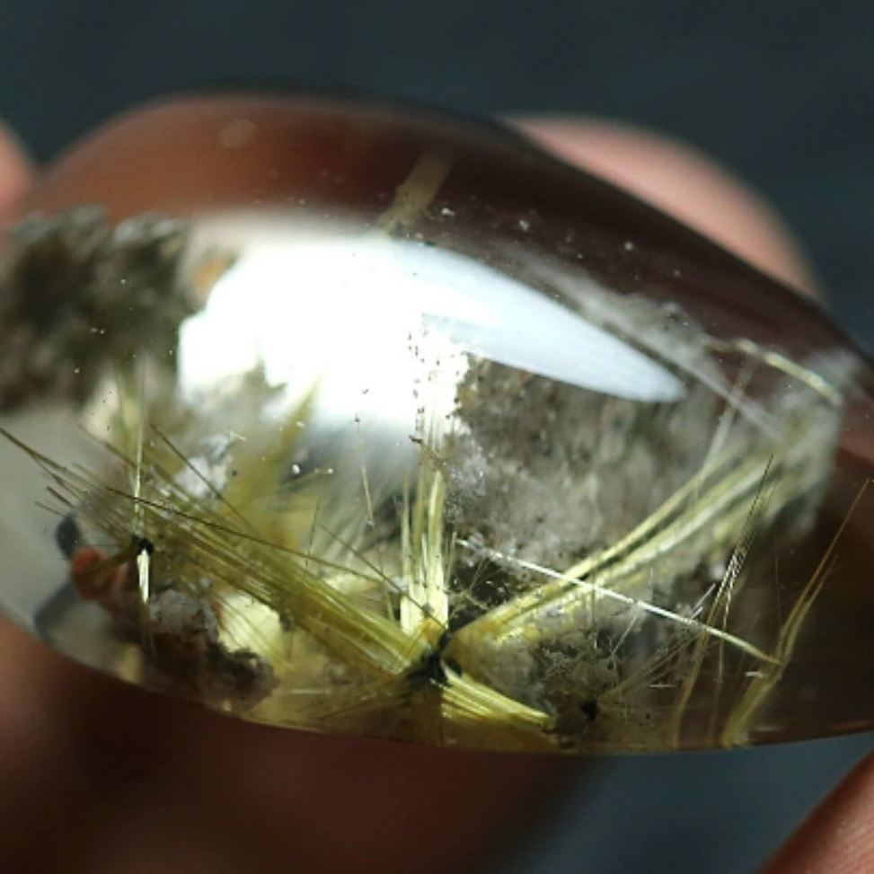 Large, 77.8 cts Clear Golden Rutilated Quartz Crystal Cab - Gold Rutile Quartz. 3349