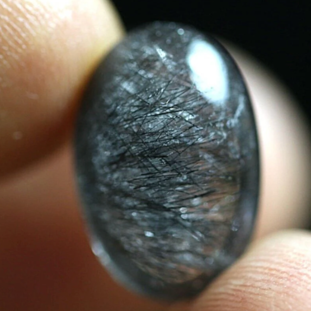 7.9 Cts NATURAL Clear black RUTILATED, Flat Backed Cab - Mannardite or, Lots of Goethite Filamanets, Black Rutile Quartzite.