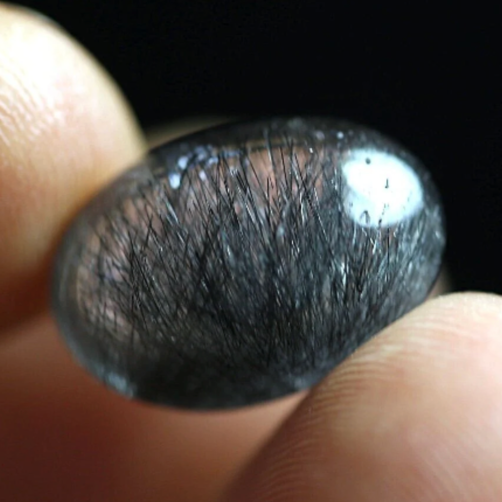 7.9 Cts NATURAL Clear black RUTILATED, Flat Backed Cab - Mannardite or, Lots of Goethite Filamanets, Black Rutile Quartzite.