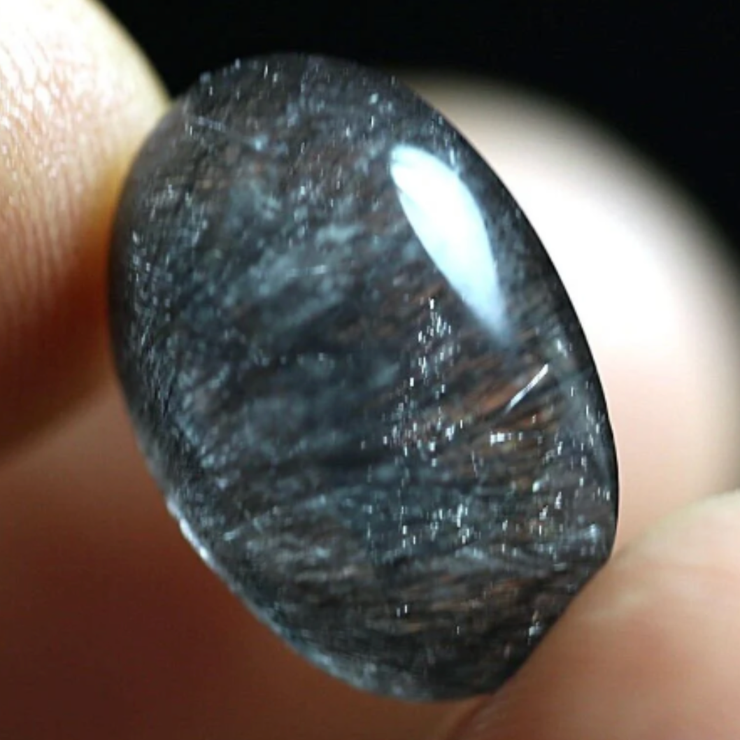 7.9 Cts NATURAL Clear black RUTILATED, Flat Backed Cab - Mannardite or, Lots of Goethite Filamanets, Black Rutile Quartzite.