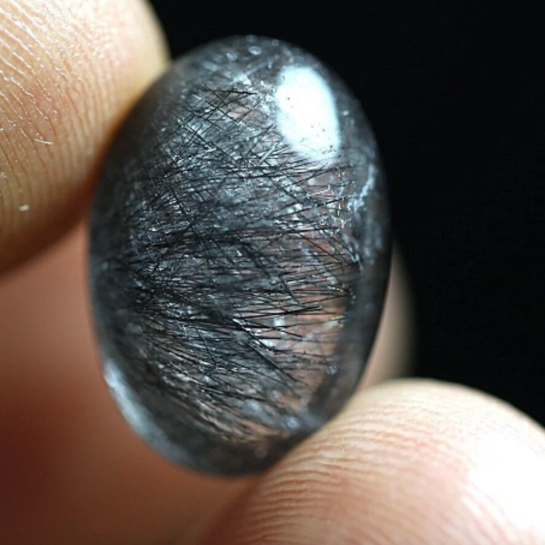 7.9 Cts NATURAL Clear black RUTILATED, Flat Backed Cab - Mannardite or, Lots of Goethite Filamanets, Black Rutile Quartzite.