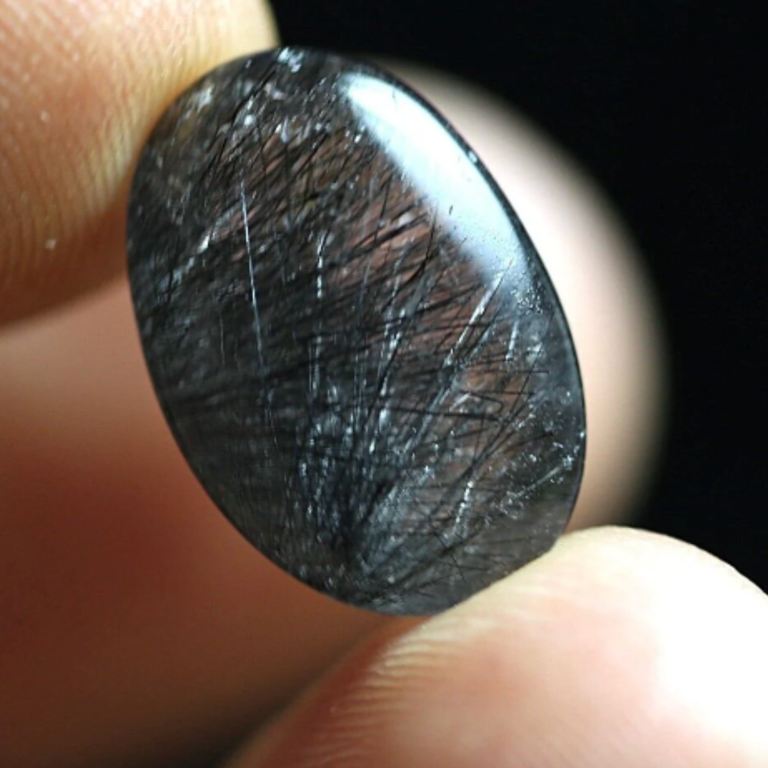 7.9 Cts NATURAL Clear black RUTILATED, Flat Backed Cab - Mannardite or, Lots of Goethite Filamanets, Black Rutile Quartzite.