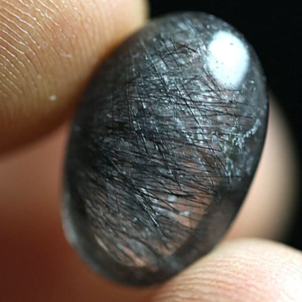 7.9 Cts NATURAL Clear black RUTILATED, Flat Backed Cab - Mannardite or, Lots of Goethite Filamanets, Black Rutile Quartzite.