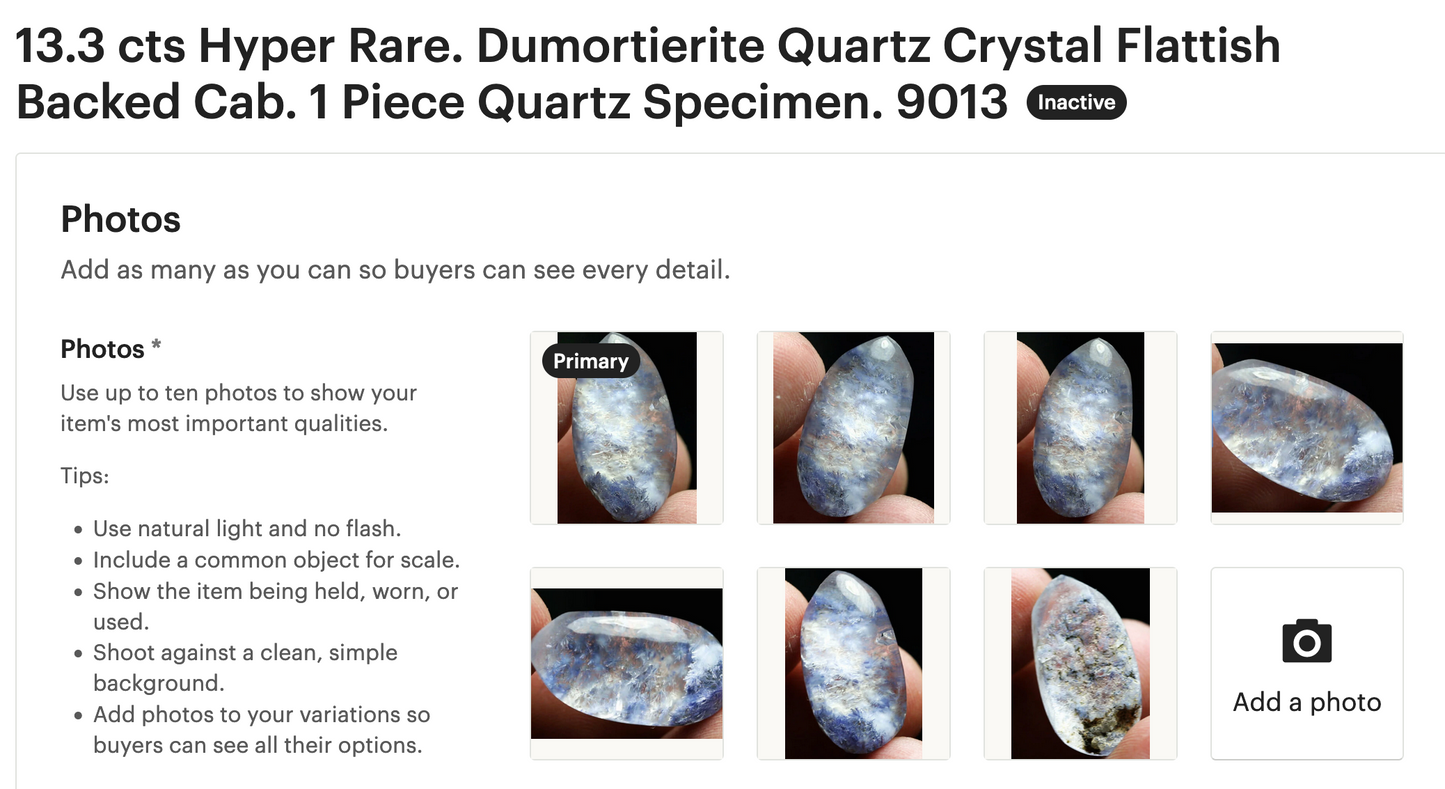 13.3 cts Hyper Rare. Dumortierite Quartz Crystal Flattish Backed Cab. 1 Piece Quartz Specimen. 9013