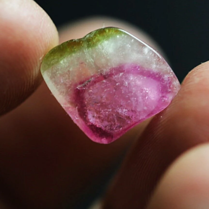 6.4 carats Tourmaline Crystal Slice - From Brazil. Small-Polished Watermelon Slice, Bi color Zoning