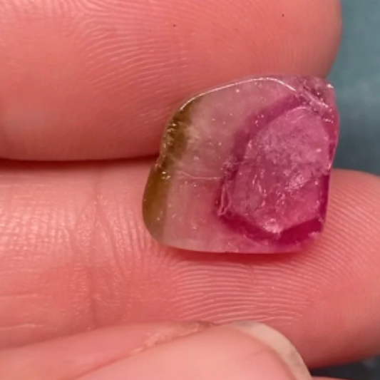 6.4 carats Tourmaline Crystal Slice - From Brazil. Small-Polished Watermelon Slice, Bi color Zoning