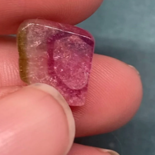 6.4 carats Tourmaline Crystal Slice - From Brazil. Small-Polished Watermelon Slice, Bi color Zoning