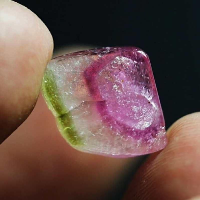 6.4 carats Tourmaline Crystal Slice - From Brazil. Small-Polished Watermelon Slice, Bi color Zoning