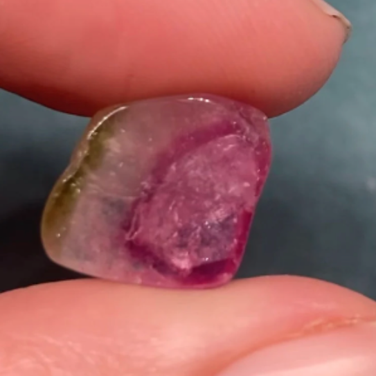 6.4 carats Tourmaline Crystal Slice - From Brazil. Small-Polished Watermelon Slice, Bi color Zoning