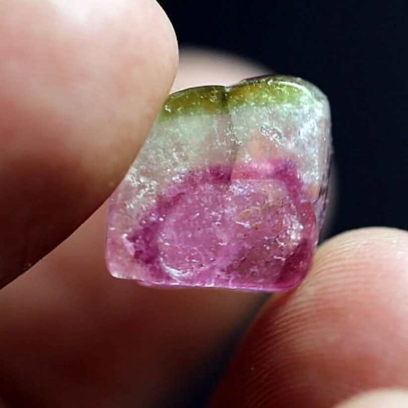 6.4 carats Tourmaline Crystal Slice - From Brazil. Small-Polished Watermelon Slice, Bi color Zoning