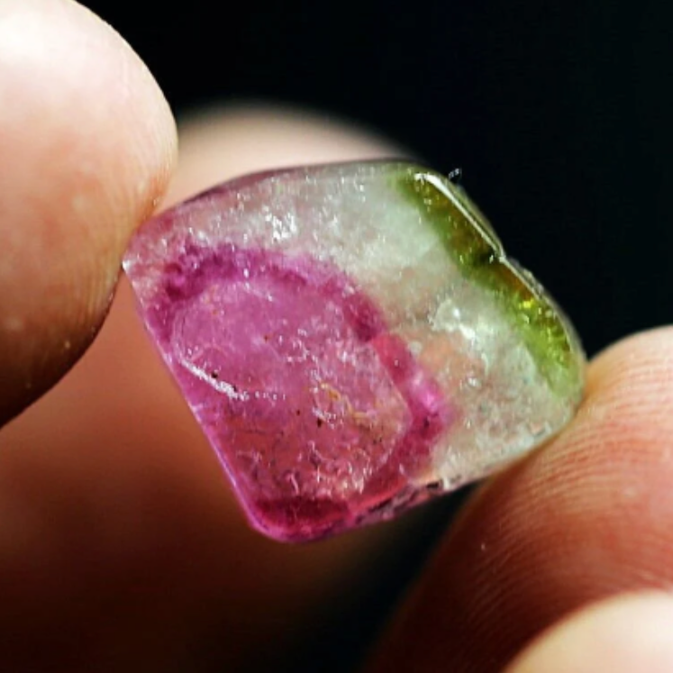 6.4 carats Tourmaline Crystal Slice - From Brazil. Small-Polished Watermelon Slice, Bi color Zoning